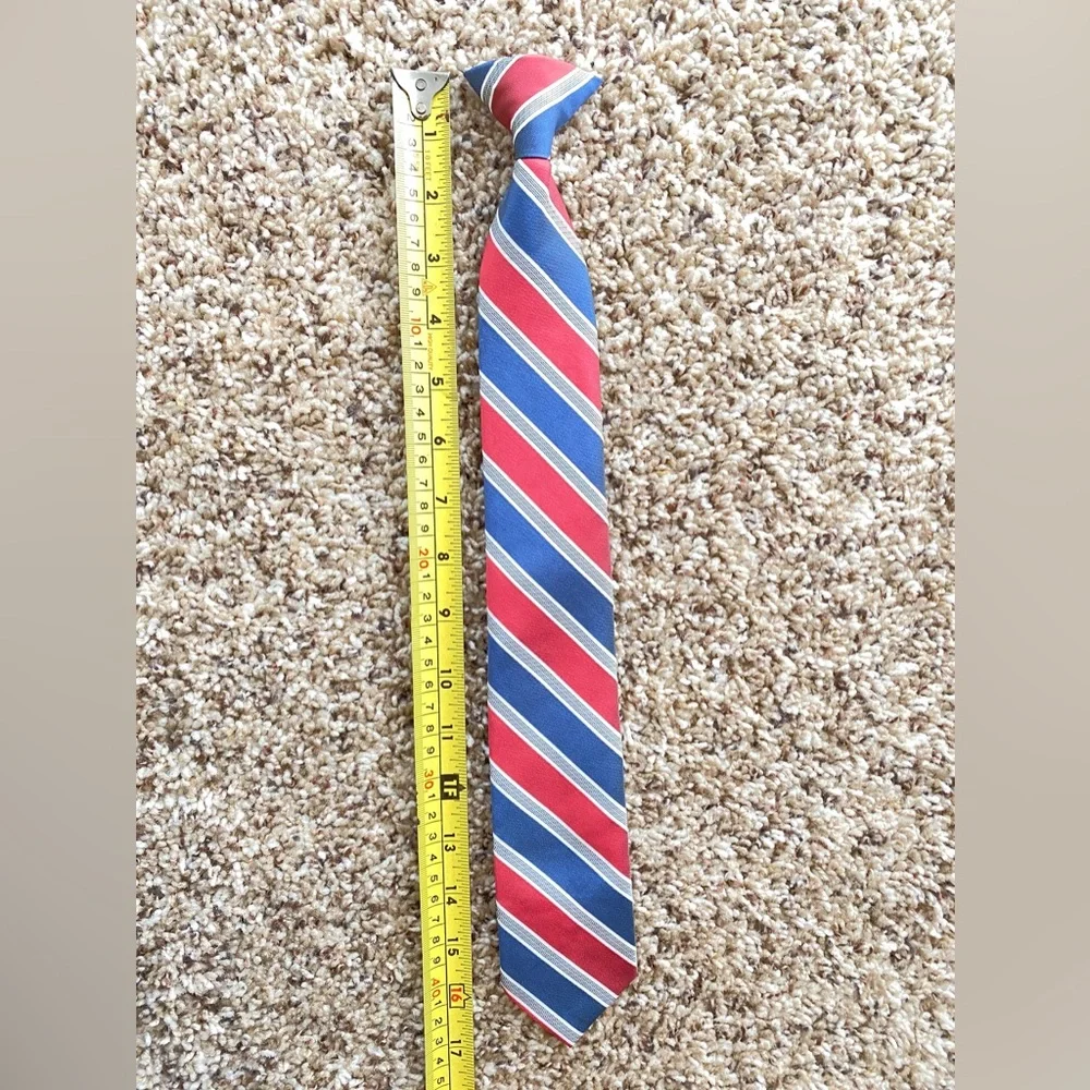 Clip on Satin Neck tie Navy Blue White and Red Junior's one size
